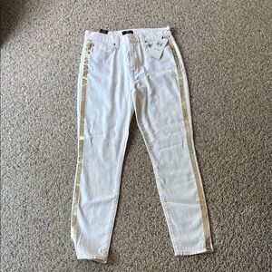 7 For All Mankind White Skinny Jeans with Gold Trim